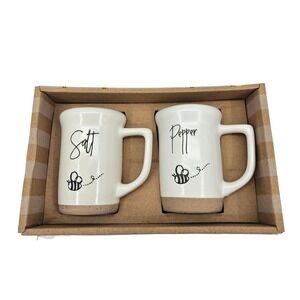 Bee Salt Pepper Shakers Set Ceramic Mug Style Kitchen Decor Gift